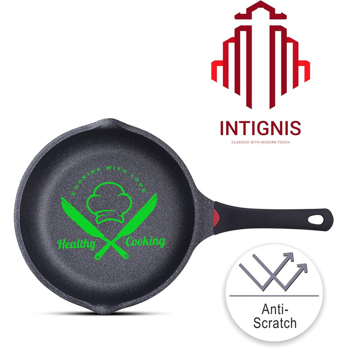 INTIGNIS® Преміум сковорода з кришкою, антипригарна, 28 см, глибока, сумісна з усіма типами плит, включаючи індукційну, без хімікатів, з надзвичайною антипригарним покриттям, чорна
