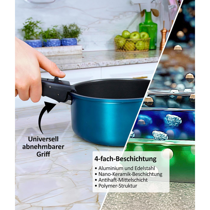 Набір посуду Kelton 27 предметів: каструлі, сковороди з антипригарним покриттям, набір для приготування їжі, без PFOA та PTFE, знімні ручки