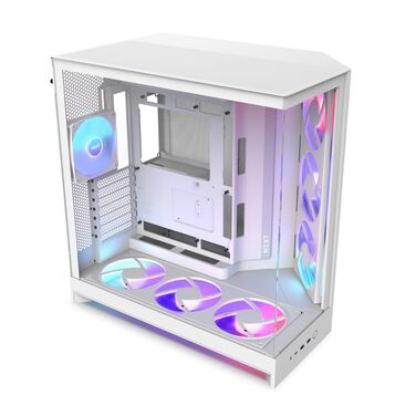 Корпус ПК NZXT H9 Flow (2025) – великий Mid-Tower з двома камерами та покращеною вентиляцією – 3 x 140мм та 1 x 120мм вентилятори, підтримка радіатора 420мм, загартоване скло, Back-Connect, Flow RGB Plus 2025, білий колір