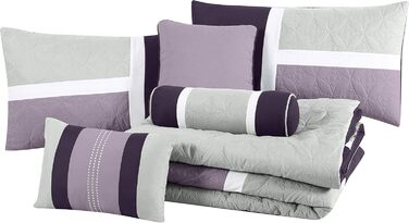 Комплект постільної білизни Chezmoi Collection Upland 7-частинний, стегане покривало, дизайн пэтчворк, лаванда/сірий/фіолетовий, розмір Queen