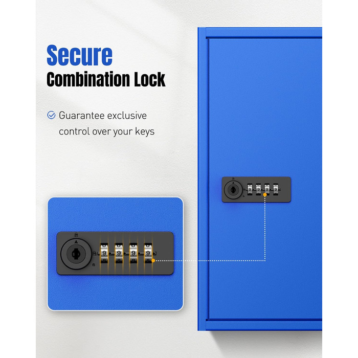 Шкафчик для ключів Uniclife на 60 позицій з комбінацією та ключовим замком, цифровий сейф, органайзер для ключів з регульованими полицями