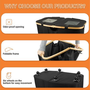 Deposit bottle collection container with lid & 2 removable carrying bags, large deposit bottle storage, container for empties & glass recycling, kitchen pantry bottle bag (150L)