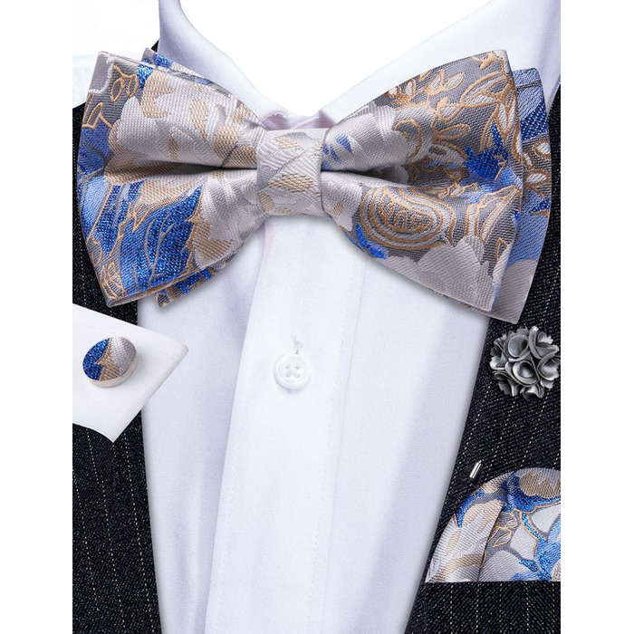 Краватка в клітинку Barry.Wang: комплект з краваткою, нагрудником та запонками. Класична смужка (блакитний/білий)