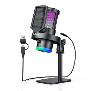BOYA G30 USB Мікрофон для Ігор та Стрімінгу з RGB підсвіткою, шумозаглушенням, поп-фільтром. Конденсаторний мікрофон для ПК/PS4/PS5