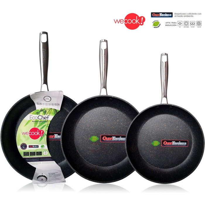 Набір сковорідок WECOOK EcoChef Titan, 3 шт. (20/24/28 см), кований алюміній, індукція, 5-шарове антипригарне покриття без PFOA, для всіх типів плит, посудомийна машина