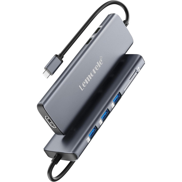 Lemorele Док-станція USB C/A 10Gbps, 3 монітори, 14 в 1: 2 HDMI (4K), Ethernet, 4 USB 3.2/2.0, VGA, Type-C 3.1, PD 100W, Audio, SD/TF, для Windows, MacBook (Блакитна)