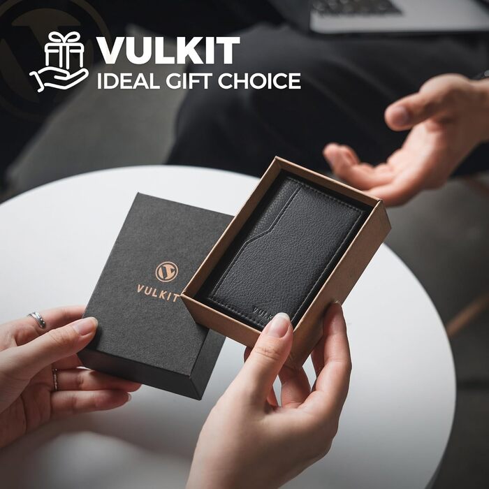 Кредитне портмоне VULKIT з вікном для ID, RFID-захист, автоматичний висувний механізм, шкіряне, чорне