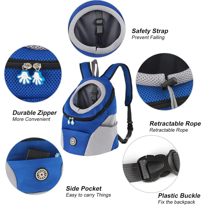 Шлейка для собак та цуценят, переноска-рюкзак, блакитна (L)