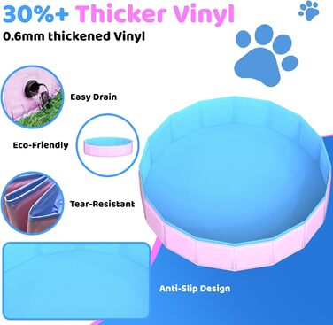 80x20 cm Foldable Dog Pool – Collapsible Plastic Hard Pool for Dogs and Children, Non-Slip Pet Bathtub for Outdoor Use in the Garden, Lightweight and Portable (Pink, 220x30cm)