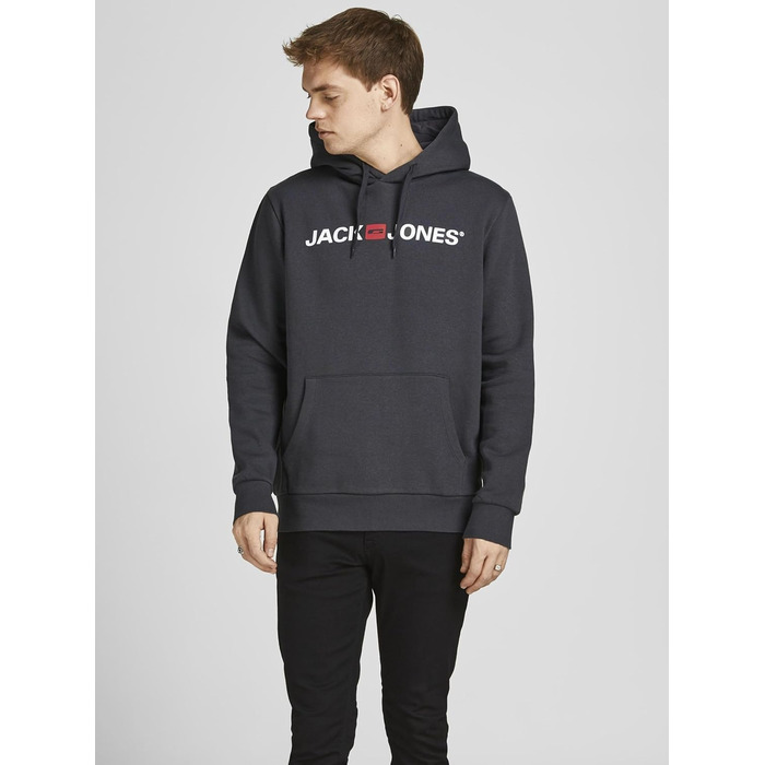 Чоловічий худі з капюшоном JACK & JONES з логотипом, колір Asphalt, розмір M