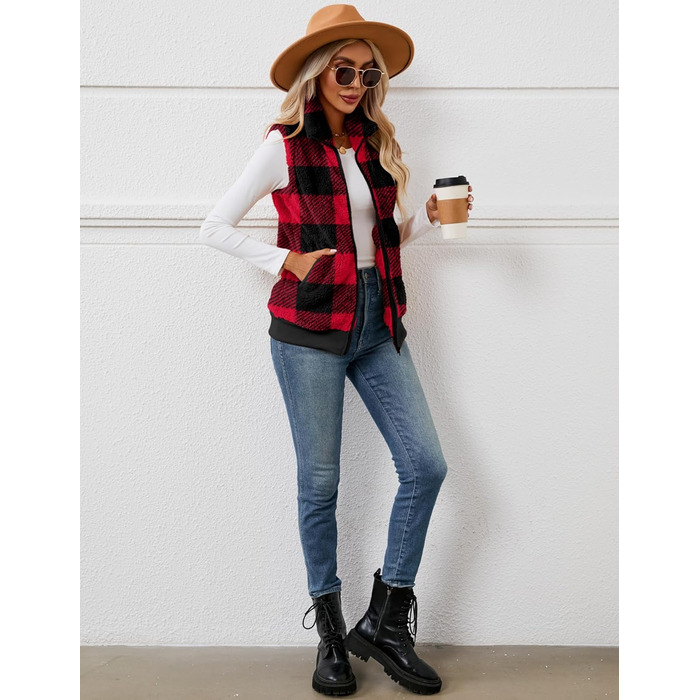 Жіночі теплі рукавички з флісу IECCP для осені та зими. Теплі рукавички з флісу для жінок, осінній/зимовий стиль, чорно-білий принт у клітинку (червоно-чорна клітинка), розмір S