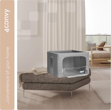 Sturdy Foldable Clothes Storage Box with Zipper, Metal Frame - [2024 IMPROVED MATERIAL] Duvet Storage Bag - Stable Storage Box for Clothes - (Dark Gray, 3x66L)