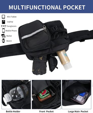 Чоловіча та жіноча поясна сумка-рюкзак на пояс, чорна. Водовідштовхуюча, для подорожей, спорту, бігу та активного відпочинку.