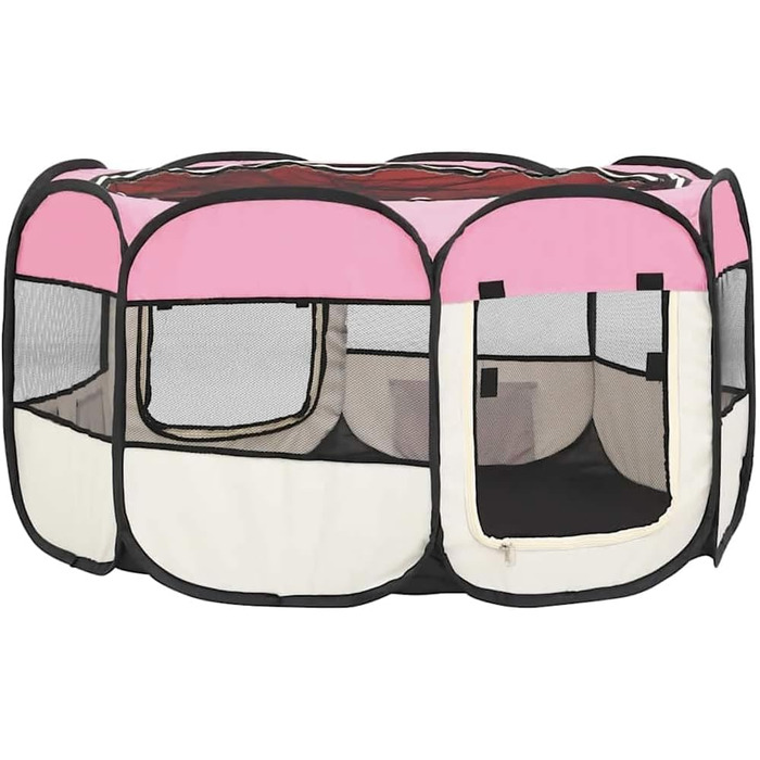 Вольєр для цуценят VidaXL, розкладний, 145x145x61 см, рожевий