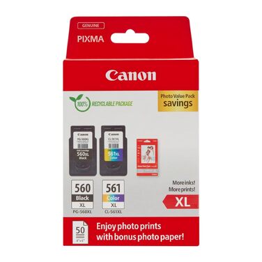 Комплект оригінальних картриджів Canon PG-560XL та CL-561XL FINE XL з фотопапером для домашнього друку