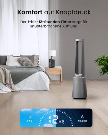 Вентилятор Pro Breeze OmniAir 105 см з очищувачем повітря: осциляція 75°, пульт, HEPA 13, LED дисплей, 10 швидкостей, тихий, 5 режимів (срібний)