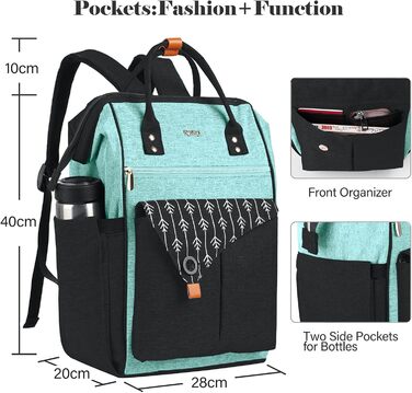 Жіночий рюкзак для ноутбука 15.6 дюймів, шкільний/робочий рюкзак з USB-портом, для подорожей, кемпінгу, навчання, зелений