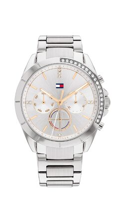 Годинник Tommy Hilfiger для жінок з металевим браслетом - кварцовий, з мульти-циферблатом, сріблястого або сталевого кольору