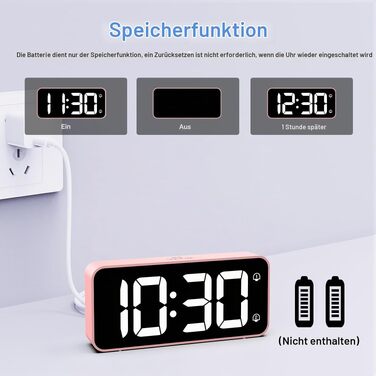 Цифровий LED будильник LATEC з 2 сигналами будильника, функцією Snooze, USB-портом для зарядки, регулюванням яскравості та гучності (90-120 дБ), 8 мелодій, формат 12/24г, мережевий, Рожевий