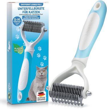 Щітка для собак та котів з довгим волоссям BluePet, видаляє підшерстя та ковтуни. Захист верхнього шару шерсті, видалення ковтунів. Підшерстя-щітка для линьки (S-M котів, блакитна)