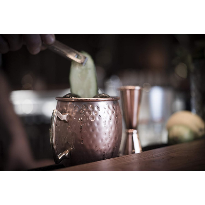 Набір для коктейлів Buddy's Bar Moscow Mule: 2 мідні келихи 500 мл, мірний стакан 5 cl, барна ложка 27 см, прес для лайма, подарункова коробка, харчова мідь, 4 предмети