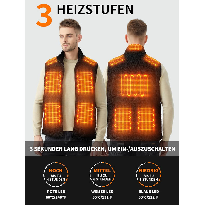 Обогреваемая жилетка для женщин и мужчин с Powerbank 18400mAh, флисовая жилетка с аккумулятором, 10 зон обогрева, теплая флисова жилетка для велоспорту, активного отдыха, черная XXL