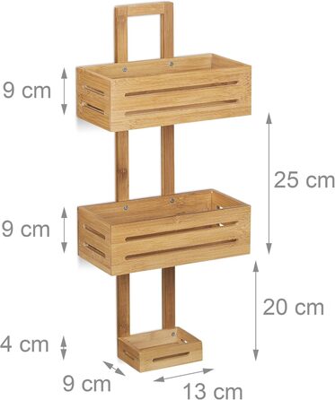 Relaxdays Shower Shelf Bamboo H x W x D: 65 x 28 x 15.5 cm Shower shelf made of wood as a hanging shelf for the shower with 3 shelves, shower basket as a bathroom shelf for hanging and a rust-free bathroom cabinet and shelf, natural