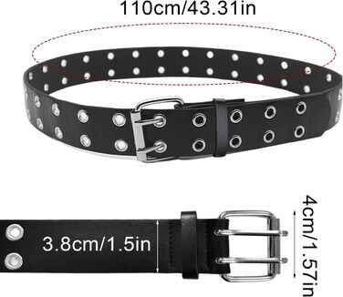 Двокольоровий ремінь з двома отворами, шкіряний ремінь для джинсів у стилі панк, хіп-хоп, косплей, для джинсів, штанів, готичного стилю, рок-одягу, для жінок та чоловіків, чорний, білий