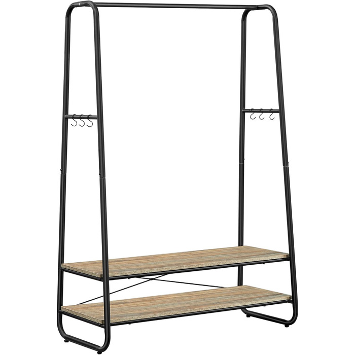 VASAGLE Clothes Rack, Coat Rack, Wardrobe, 2 Shelves, 6 S-Shaped Hooks, Steel Frame, for Bedroom, Hallway, Entrance Area, Cloud White-Matt White RGR112W02 (Turquoise Brown-Matt Black)