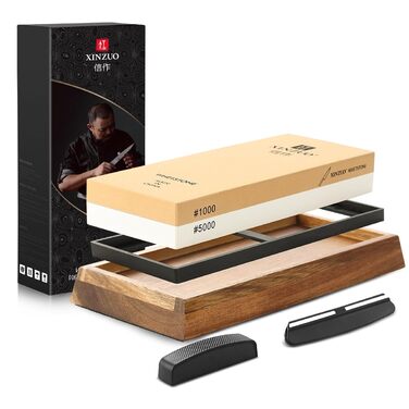 Набір для заточування ножів XINZUO: алмазний плоскою точило 2-в-1 з дерев'яною підставкою, зернистість 1000/5000