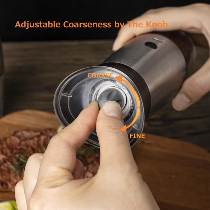 Gravity Electric Salt and Pepper Grinder Set, USB Rechargeable, Automatic, One-Handed Operation, Grinder for Kitchen, Grill, Adjustable Coarseness, Silver, 2 Pieces