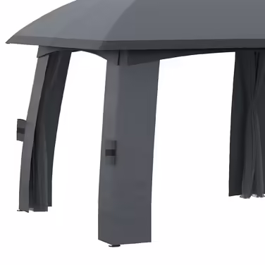 Outsunny Garden Pavilion 3 x 6 m Party Tent with Double Roof & Side Walls, Mosquito Nets for up to 15 People, Galvanized Metal, Dark Grey