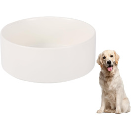 Керамічна миска для собак середніх та великих порід - важка, глибока миска для корму або води - 1800 мл - біла. Миски для собак великих порід