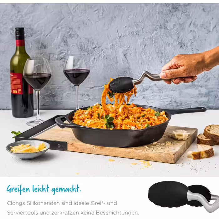 Dreamfarm CLONGS Kitchen Tongs - Stainless Steel and Silicone | 23 cm | Tongs for the Kitchen with Closure | For Resting and Placing on Surfaces or in the Pan | Dishwasher Safe | Heat Resistant up to 260°C