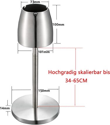 Асбечка для автомобіля з нержавіючої сталі, висувна 34-65см, велика, з кришкою, антиковзка, для вулиці та дому