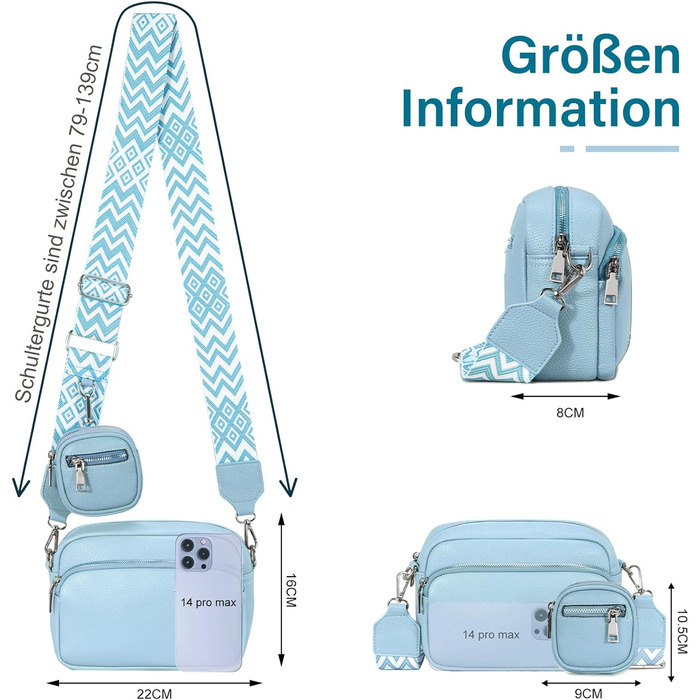 Сумка жіноча через плече маленька PU шкіра кросбоді Eisblau-b зі знімним ремінцем