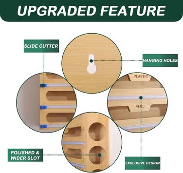 Диспенсер для харчової плівки 5 в 1 з дерев'яною коробкою та різаком, органайзер для кухні