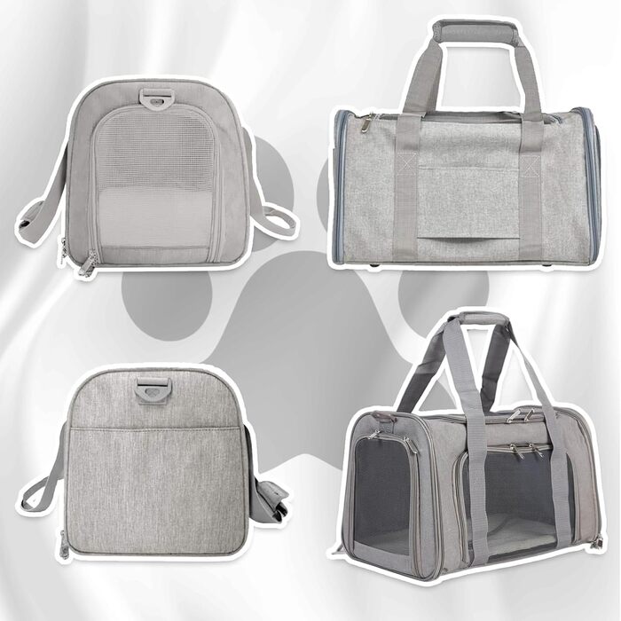 Транспортна сумка для кота/собаки з плечовим ременем, переносний переноска для котів та собак до 7 кг, складна, дихаюча сумка, переноска для середніх та маленьких тварин (сіра, 45x30x30 см)