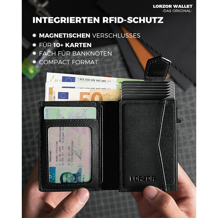 LORZOR® AirTag Wallet - Slim Wallet with Coin Pocket & RFID Protection - AirTag Wallet for Men Made of Genuine Leather - AirTag Wallet - Card Holder - Smart Wallet/Bifold Wallet for Men