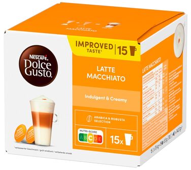Капсули для кави Nescafé Dolce Gusto Latte Macchiato, середній обсмал, набір 90 порцій (3 упаковки по 15 капсул)