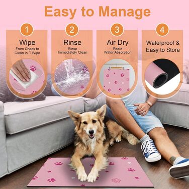 Килимок під миску для собак BLESWIN 30x50 см, вбираючий, нековзний, для цуценят, рожевий зі зірками