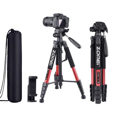 Легкий штатив для камери DSLR та смартфона 188 см, портативний тринога для відеозйомки, влоггінгу та стрімів з сумкою для перенесення, червоний