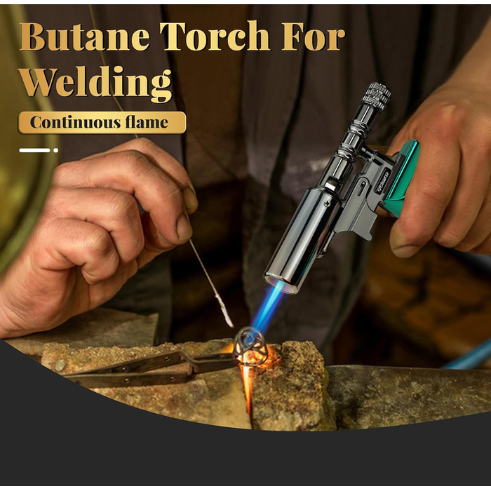 Газовий пальник для кухні Küchenbrenner: потужний Jet-полум'я, заправний бутаном, для крем-брюле, паяння (без бутану), чорний Wb009