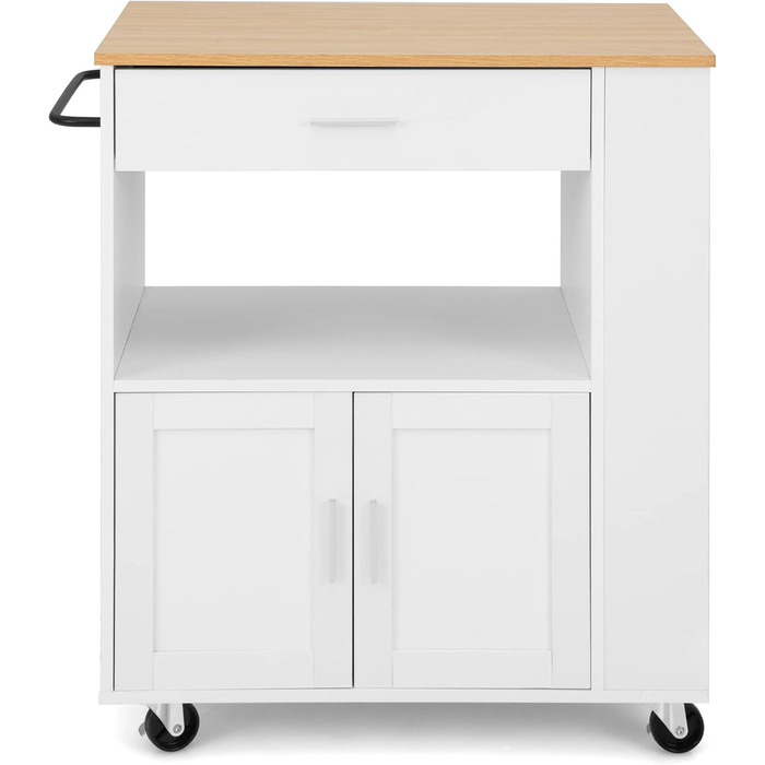 Giantex Rolling Kitchen Cart with Drop Leaf Top, Kitchen Island with Storage, Mobile Kitchen Island Wood, Kitchen Storage Cabinet Serving Cart with Drawer & 3 Shelves (White)