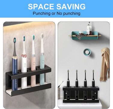 Тримач для електричної зубної щітки на стіну з 4 отворами Ø35мм, без свердління, органайзер для ванної кімнати