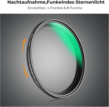 Фільтр-зірка K&F CONCEPT 52mm з 4/8 променями для ефектів зіркового світла (Nano-Klear)