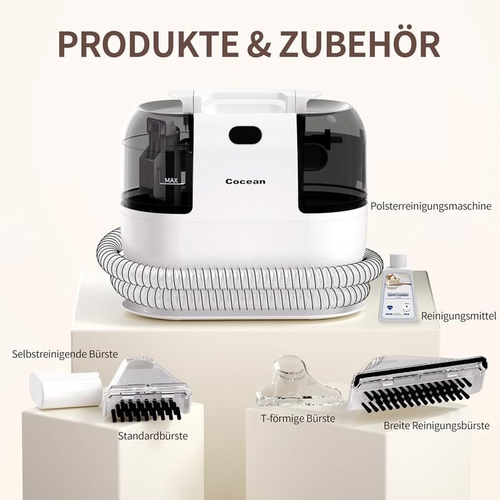 COCEAN Попиховий пилосос, мийка килимів, волого-сухий пилосос, 18Kpa для м'яких меблів, килимів, автосидінь та диванів, білий