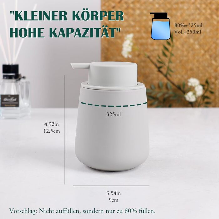 Дозатор для миючого засобу BosilunLife 350 мл - Наповнюваний, велика кнопка, стильний, антиковзкий, BPA-free для кухні та ванної кімнати