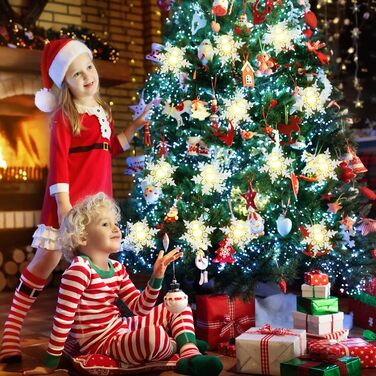 Льоново-снігові гірлянди AUAUY для прикраси дому та саду, 6м, 40 LED, тепле світло, 2 режими, водонепроникні, з пультом (4м)