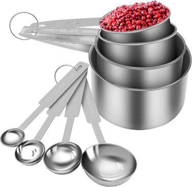 Набір мірних ложок та мірний стакан з нержавіючої сталі (8 шт.) - для рідин та сухих інгредієнтів, випічки